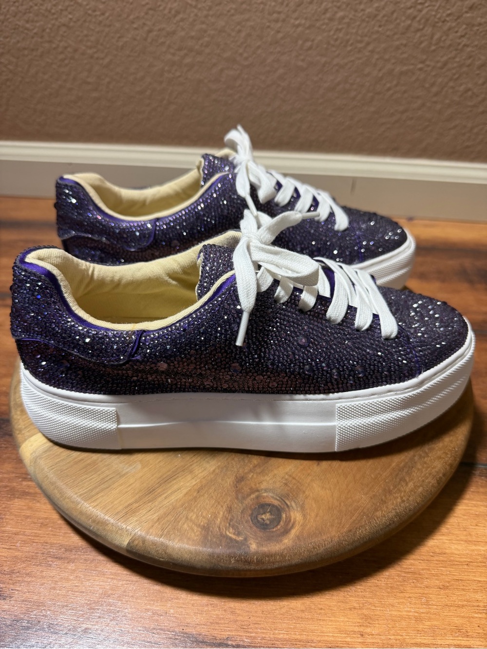 Betsey Johnson Purple Rhinestone Embellished Lace-Up Sneakers Size 6 - Picture 2 of 8